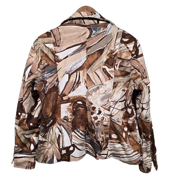 WinterSilks‎ Brown Abstract Art Print Silk Lined Stretch Cotton Blazer Jacket Sz - Picture 2 of 9